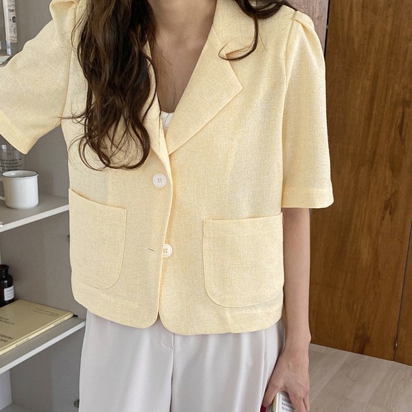 送料0円!韓国ファッション楽なデーきれい ツイード 半袖 ジャケット(outer1226)
