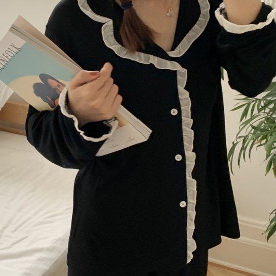 ルームウェア パジャマ セットアップ 上下セット フリル パジャマ 長袖 韓国 ファッション 前開き お洒落 かわいい 長ズボン 寝間着 ナイトウエア シャツパジャマ 旅行 シンプル カジュアル 女性