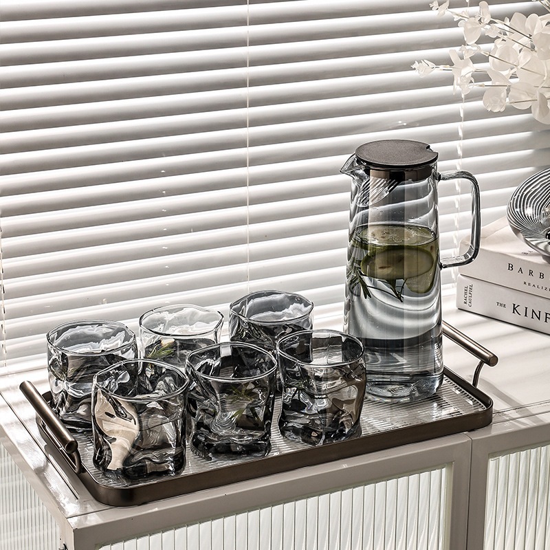 灰皿ねじりカップ水具セット家庭用冷製水筒ガラスコップトレイ付き透明水筒カップセット