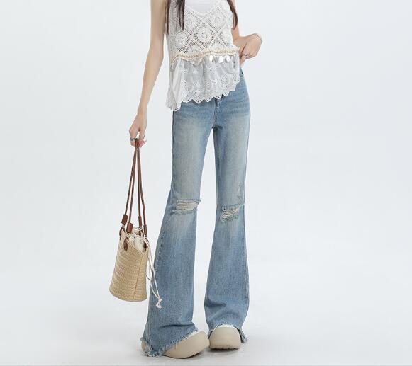 レディース パンツ ジーンズ デニム ロングパンツ パンツ ダメージ6095