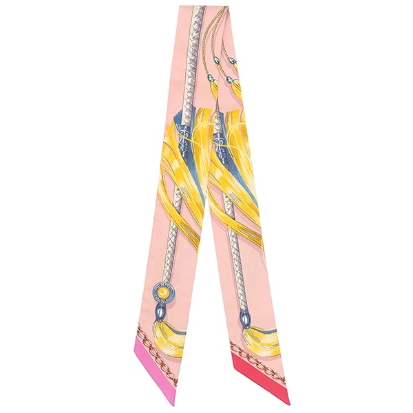 エルメス HERMES スカーフ ツイリー シルク ローズ プードル×ジョーヌ 【CAVALCADES/騎馬行進】 【中古】