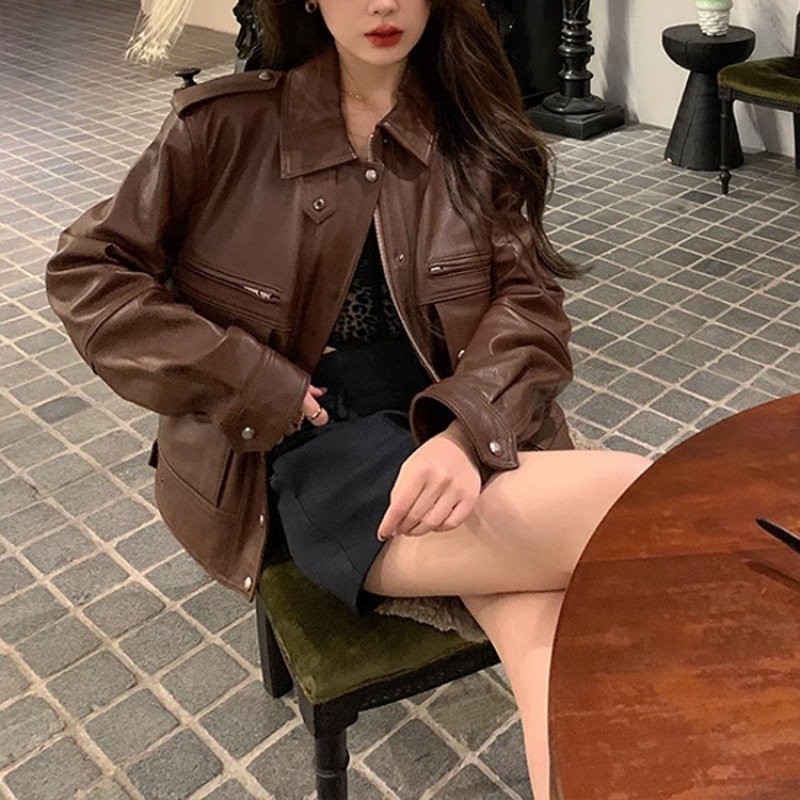 【本日限定】韓国ファッション レトロ ファッション 香港スタイル 長袖 ライダースジャケット レザー ジャケット レディース ショートスタイル オートバイ ジャケット トップス 5,170円