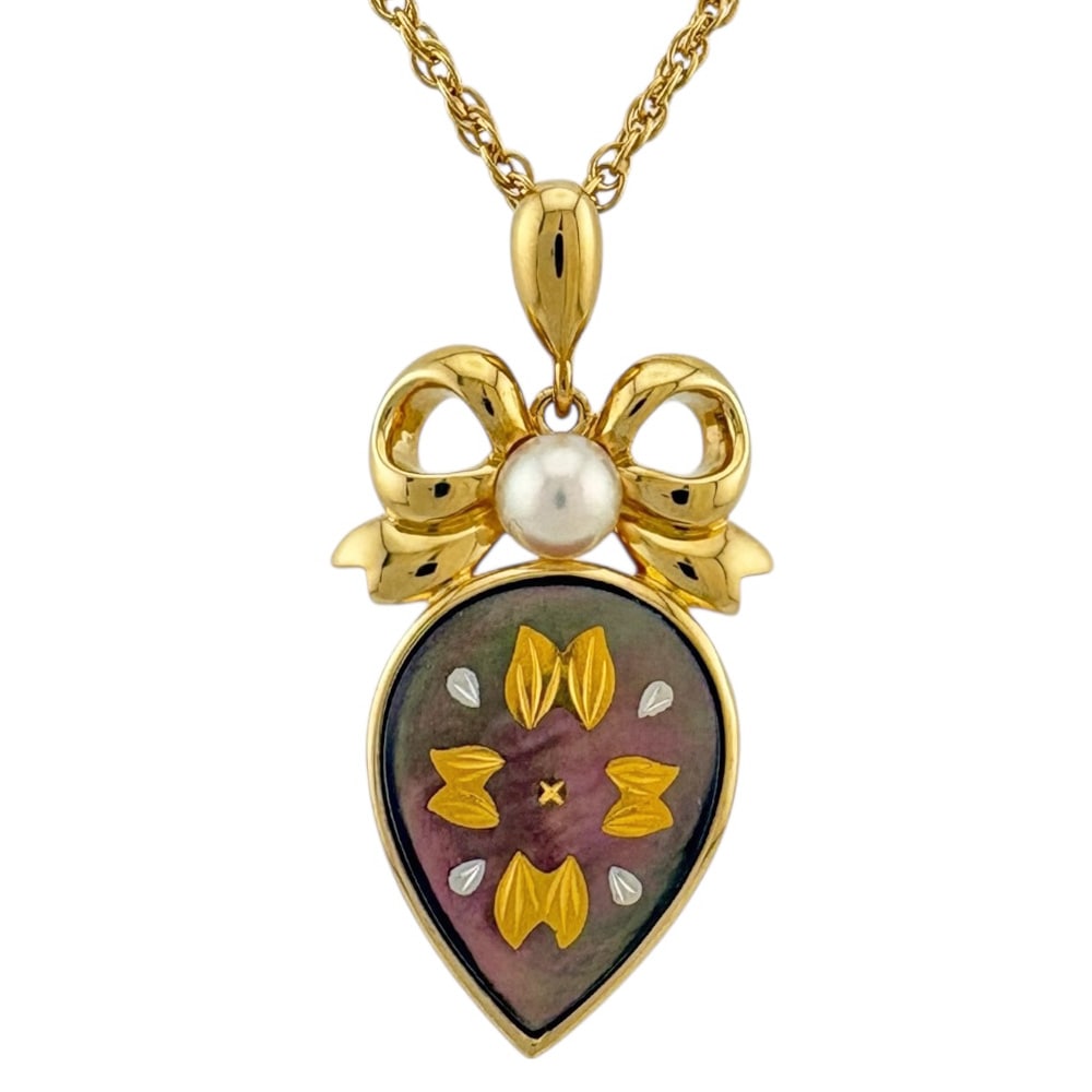 ミキモト ピクウェ ネックレス 18金 K18イエローゴールド シェル MIKIMOTO 中古 美品