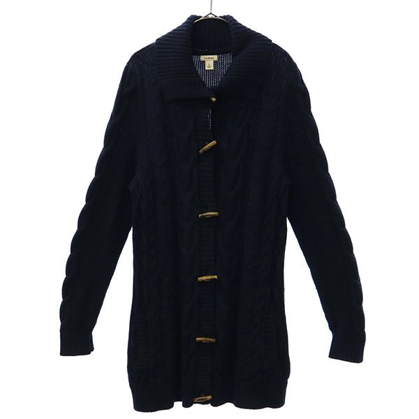 アウトドア 長袖 ロング コットン ニットカーディガン L ネイビー レディース