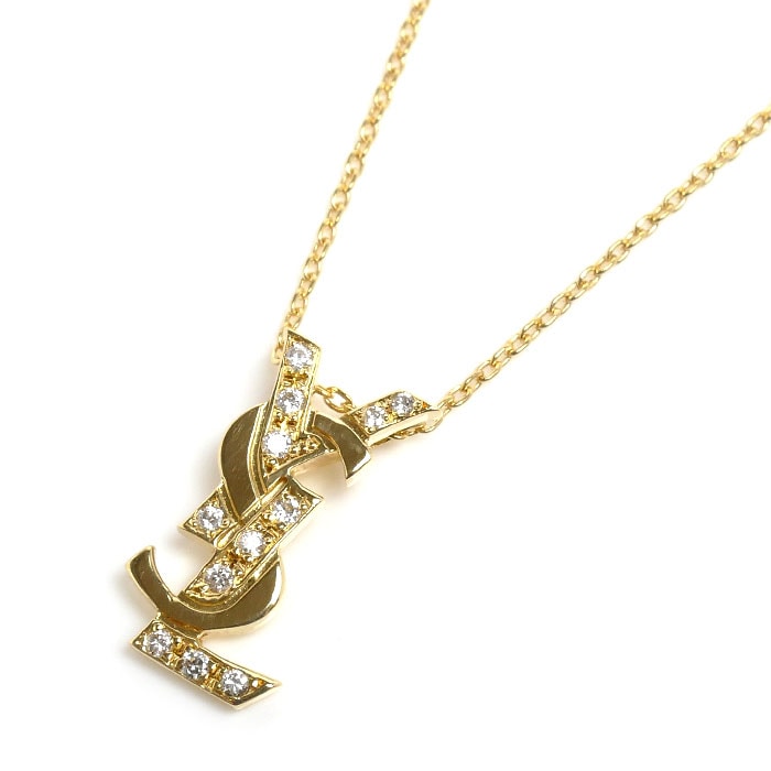 SAINT LAURENT サンローラン K18YG イエローゴールド ネックレス ダイヤモンド0.11ct 3.3g 40cm レディース 中古