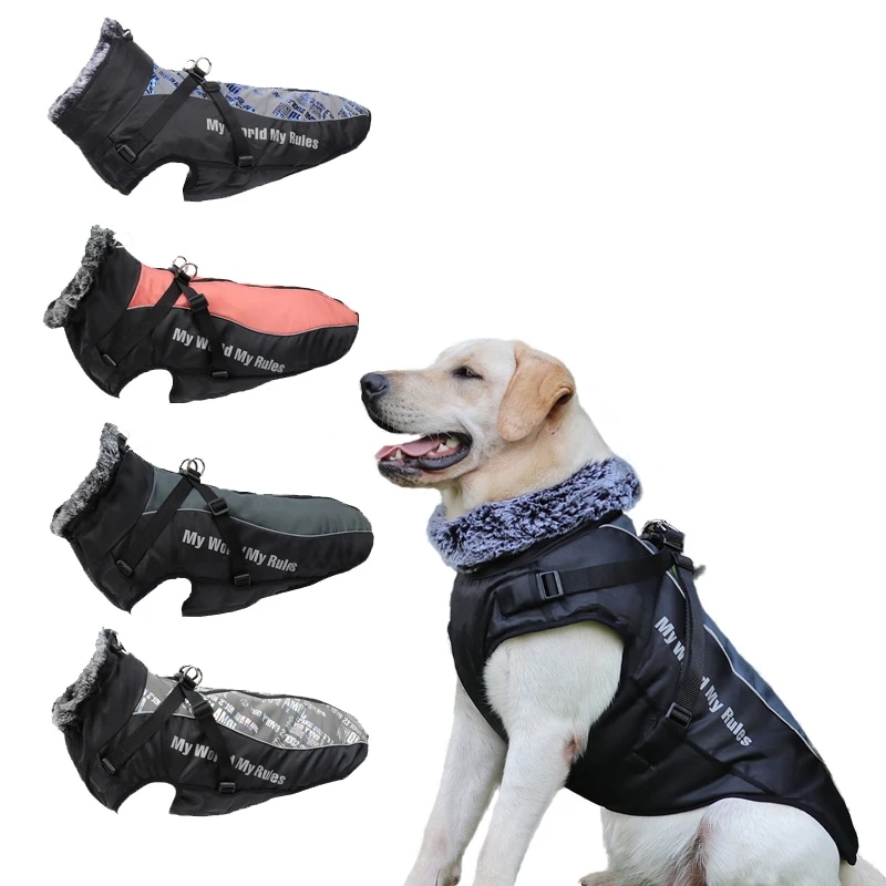 ペット用防水コート,ハーネス付き,冬用,暖かい犬の服,ラブラドール,グレーハウンド,フレンチブルドッグ服