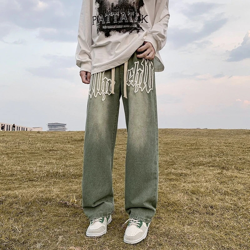 スラックスパンツ ワイドパンツ hiphop復古コントラストカラー欧米カジュアル ジーンズ ストレート モッピングパンツ