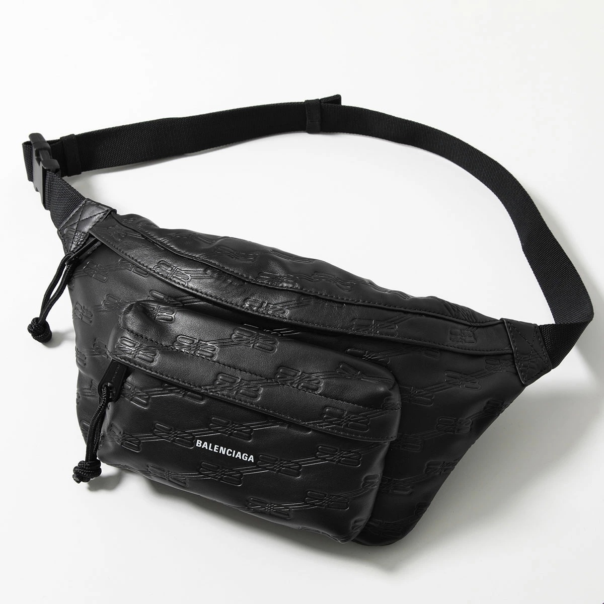 BALENCIAGA バレンシアガ ボディバッグ 713042 2AA25 SIGNATURE BELTPACK M メンズ BBエンボス レザー ウエストポーチ ロゴ 鞄 1000/BLACK