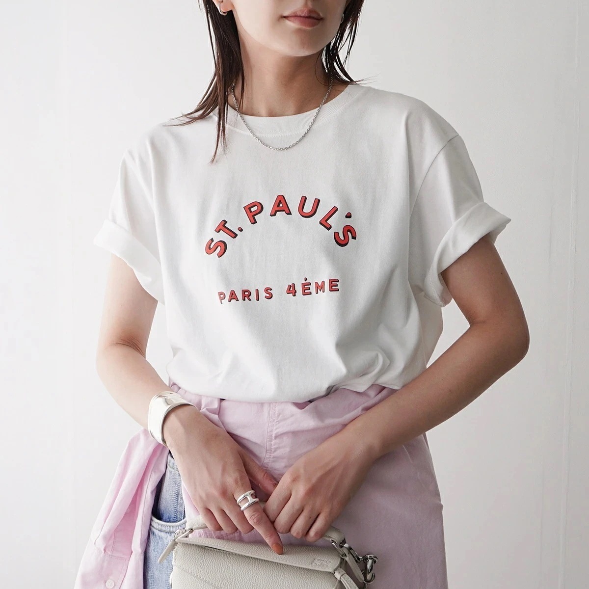 ANGE IN DISGUISE アンジインディスガイズ Tシャツ ST. PAULS レディース 半袖 カットソー コットン クルーネック ホワイト 【mega】