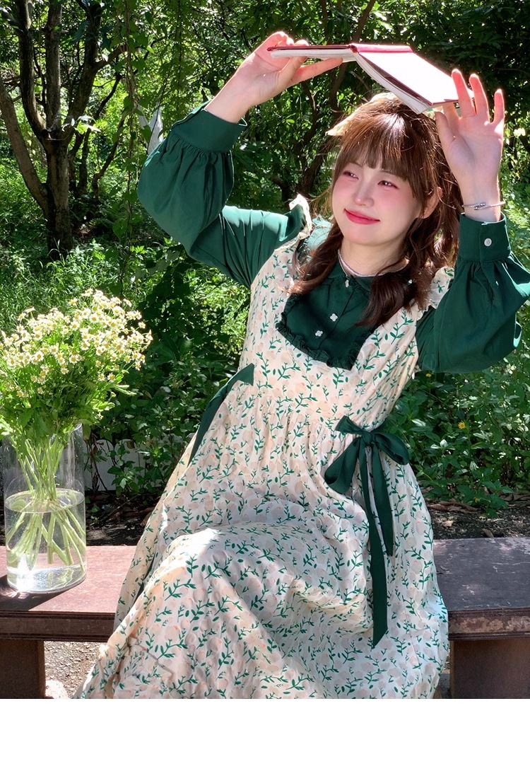 drawer 花柄ダークグリーン長袖ワンピース 花柄ダークグリーン長袖ワンピース drawer 花柄ダークグリーン長袖