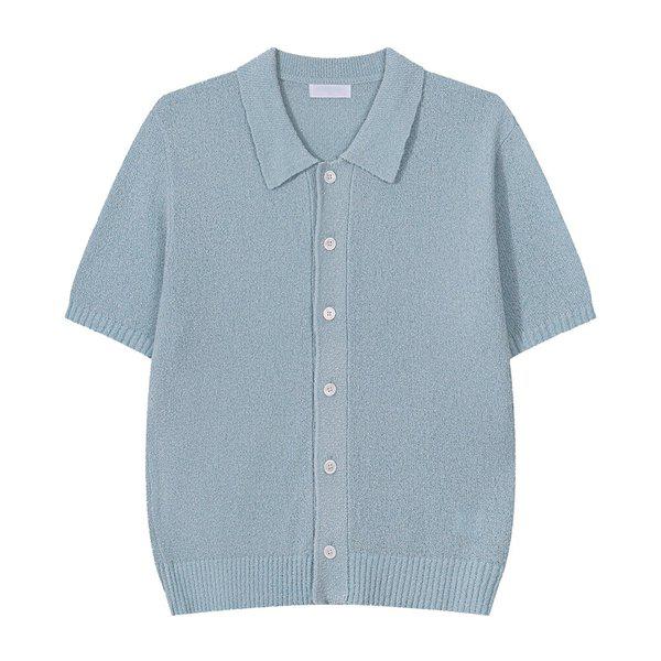 メンズシームレスブークレボカシカラーネック半袖カーディガンGN-KNH-Q009