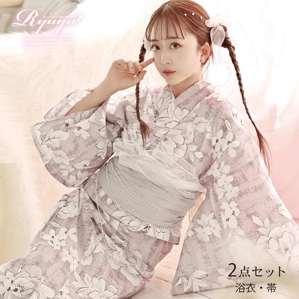 花がら 浴衣 椿 牡丹 淡い色 可愛い フェミニン はんなり レディース浴衣 ピンク Ryuyu 9,535円
