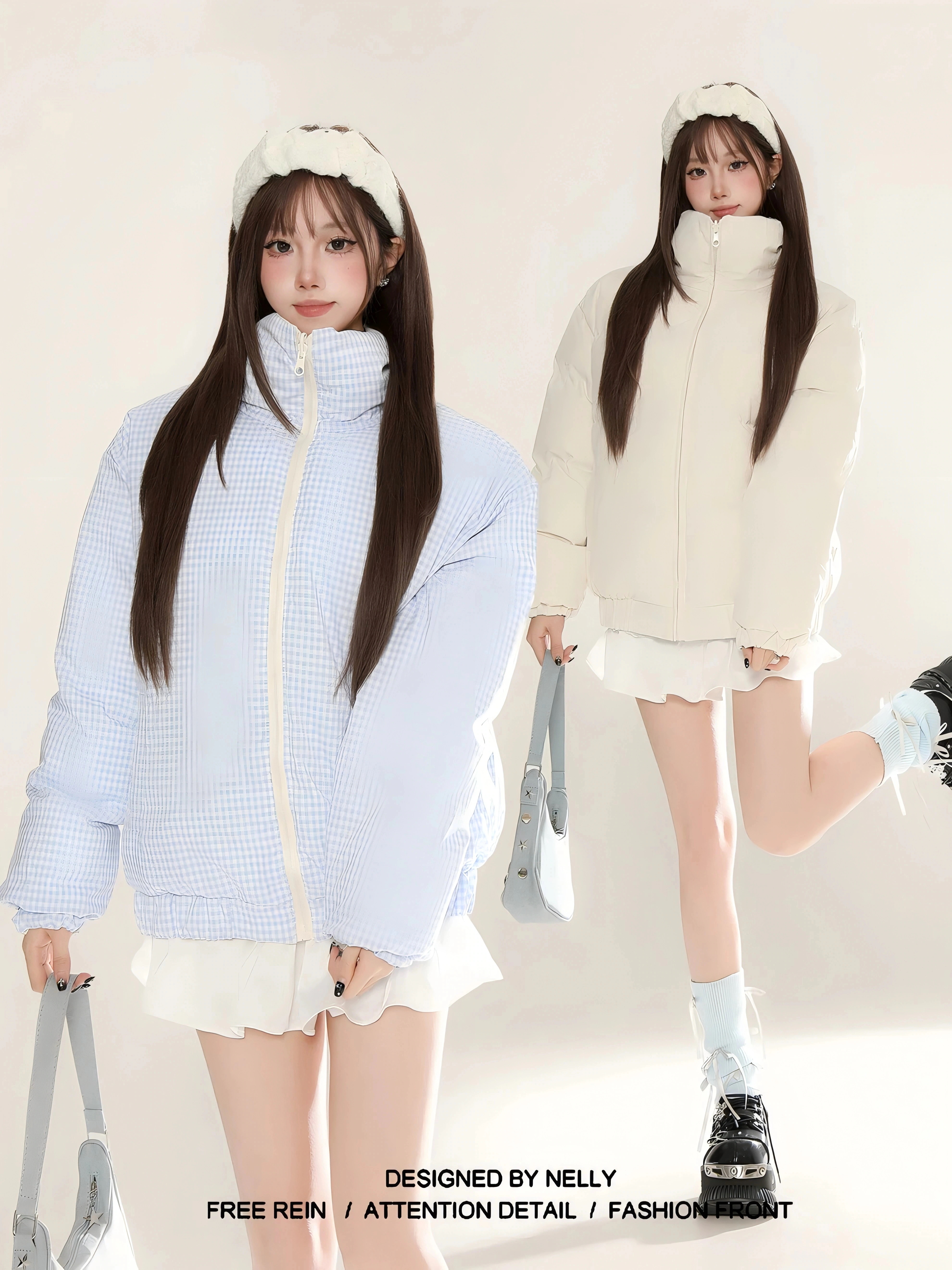 【急速出荷!】ふっくら中綿 あたたかい 韓国防寒あったか暖かいかわいいコート厚手アウターBF風無地羽織るックファッション系大人ゆったりカジュアルストリートスタンドネックにサイズ丈シルエットレディース黑