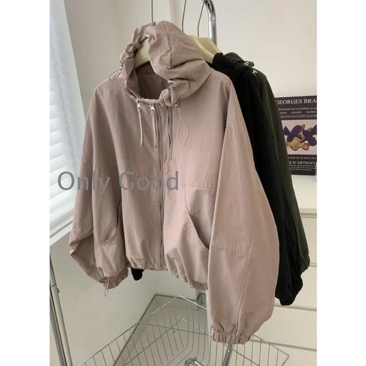 マウンテンパーカー アウター レディース 春 秋 フード付き ブルゾン ジャケット シンプル 大きいサイズ ライトアウター カジュアル 黒