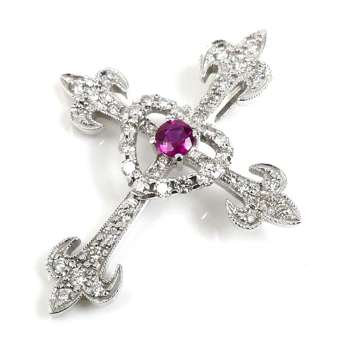 K18WG ホワイトゴールド ペンダントトップ ルビー0.181ct ダイヤモンド0.41ct 3.2g レディース 中古