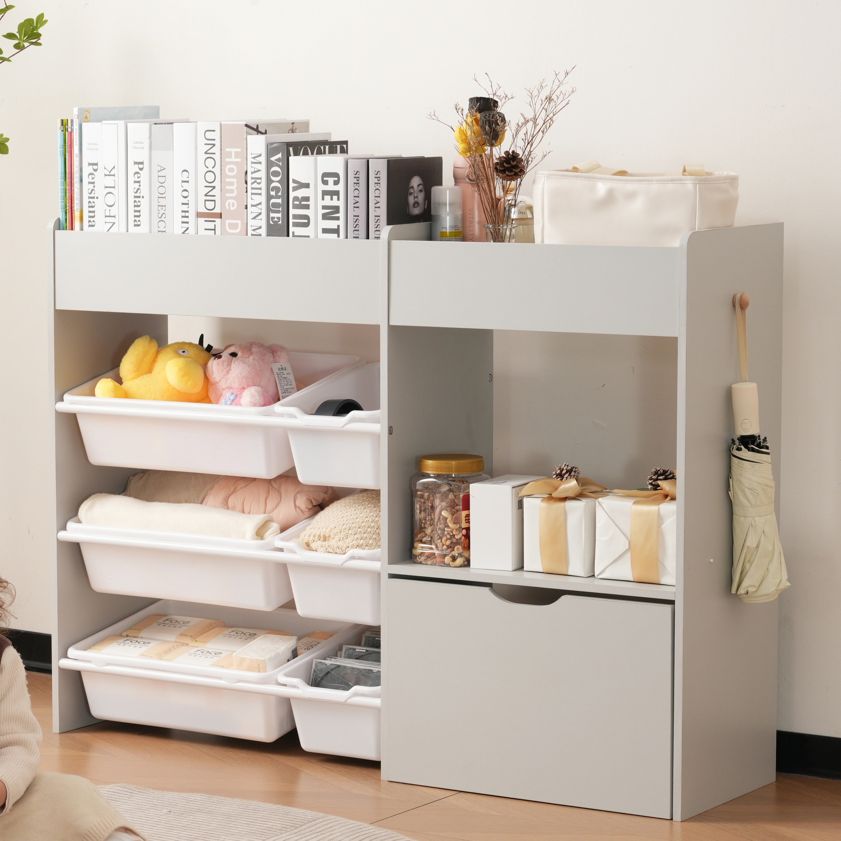 【国内へ発送&送·料·無·料】絵本棚 おもちゃ収納 ラック おもちゃ箱 幅109cm 大容量 ワゴン付き おしゃれ おしゃれ 収納ラック 組立カンタン 子ども 収納ボックス 木製 引き出し 玩具箱 ナ