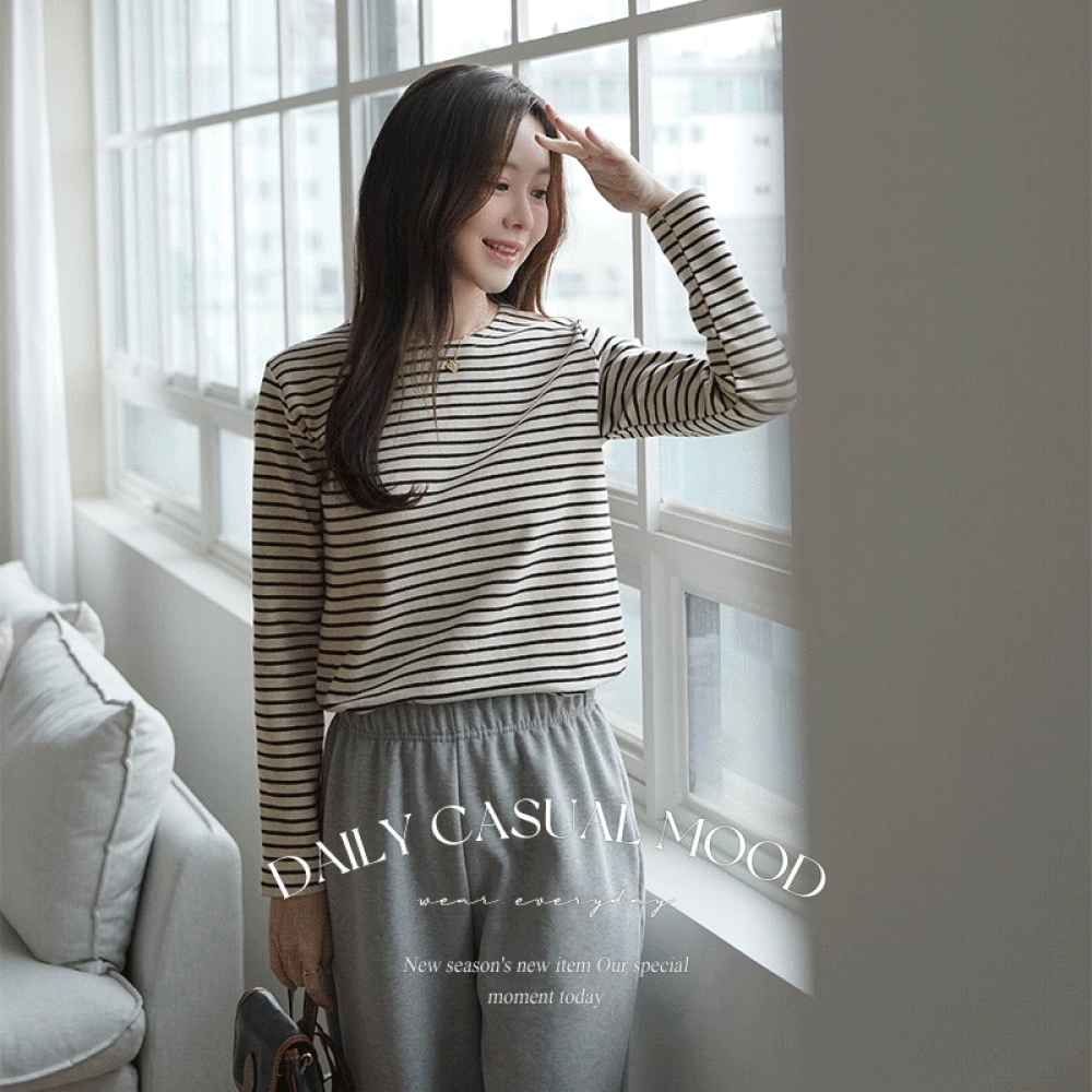 Click & Funny [アウターフリース] オールストライプピーチコットン Tシャツ