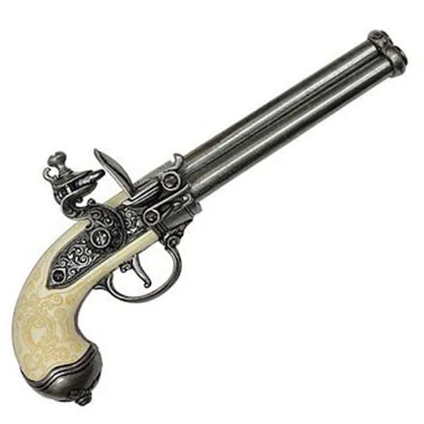 DENIX デニックス 1016/G 3バレル フリントロック グレー 29cm レプリカ 銃 モデルガン コスプレ 小物 フリントロックピストル 模造 ピストル 拳銃 リアル 復刻銃 古式 西洋