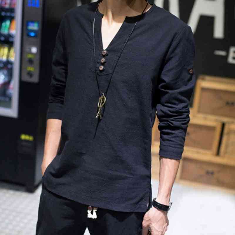 Tシャツ メンズ ブランド 暖かい おすすめ ワッフル オシャレ ロング ティーシャツ 厚手 ポリエステル シャツ ジャケット Vネック ブラック インナー 長袖 無地 コットン