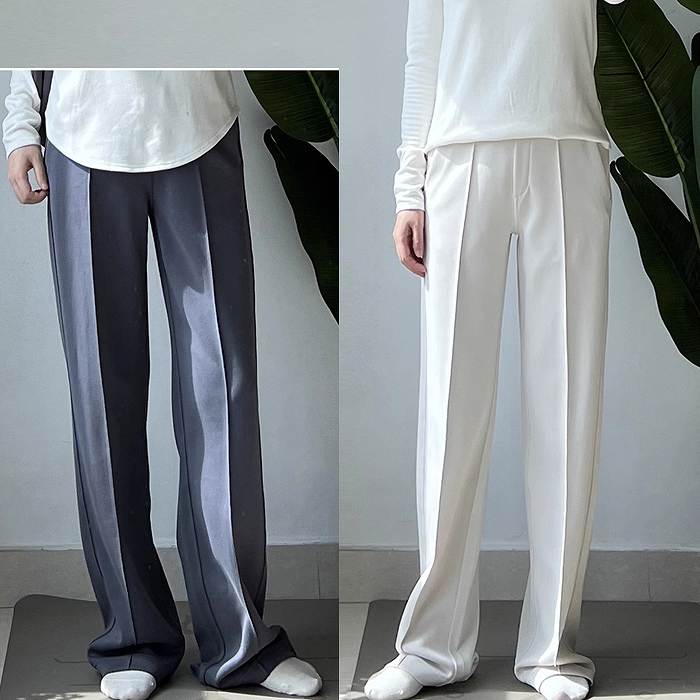 新规入荷続々 美脚効果抜群のセンタープレスワイドパンツ／落ち感素材で上品シルエット／オンオフ使える万能アイテム／グレー　ホワイト　大きいサイズあり　SからXXL