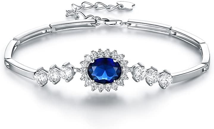 金属アレルギー対応 シルバー925 レディース ブレスレット 調節可能 925純銀製 サファイア(ブ