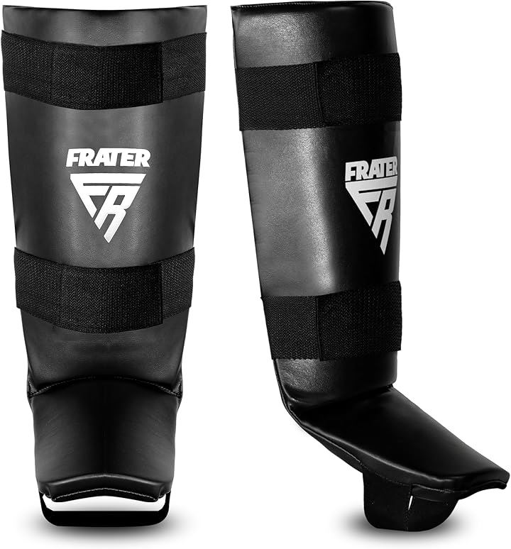 Frater レガース キックボクシング・MMA・空手用 3cm厚 EVAパッド入り シンガード 左右ペア(ブラック, L-XL)