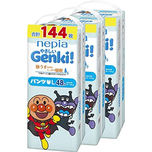 ネピアGENKI! 【パンツ Lサイズ】 アンパンマン おむつ ネピア やさしいGENKI! パンツ (9~14KG)144枚(48枚×3) [ケース品]