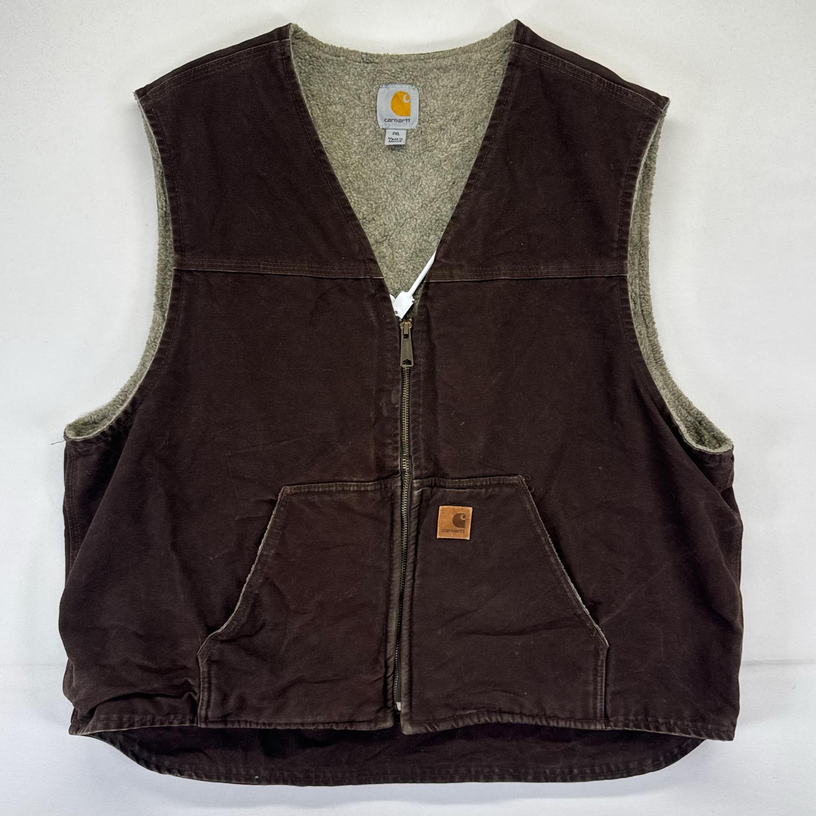古着 ダック ジャケット ダック フルジップ ワンポイントロゴ ボアライナー ワーク 2XL ブラウン系 メンズ