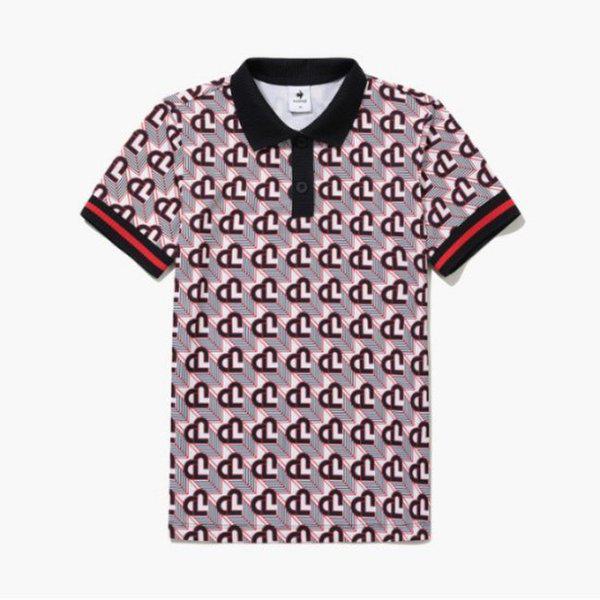 ゴルフ半袖Tシャツ KQF GQ122LTS33-BKRD 女性ヘリテージパターン半袖カラーTシャツ / BLACK
