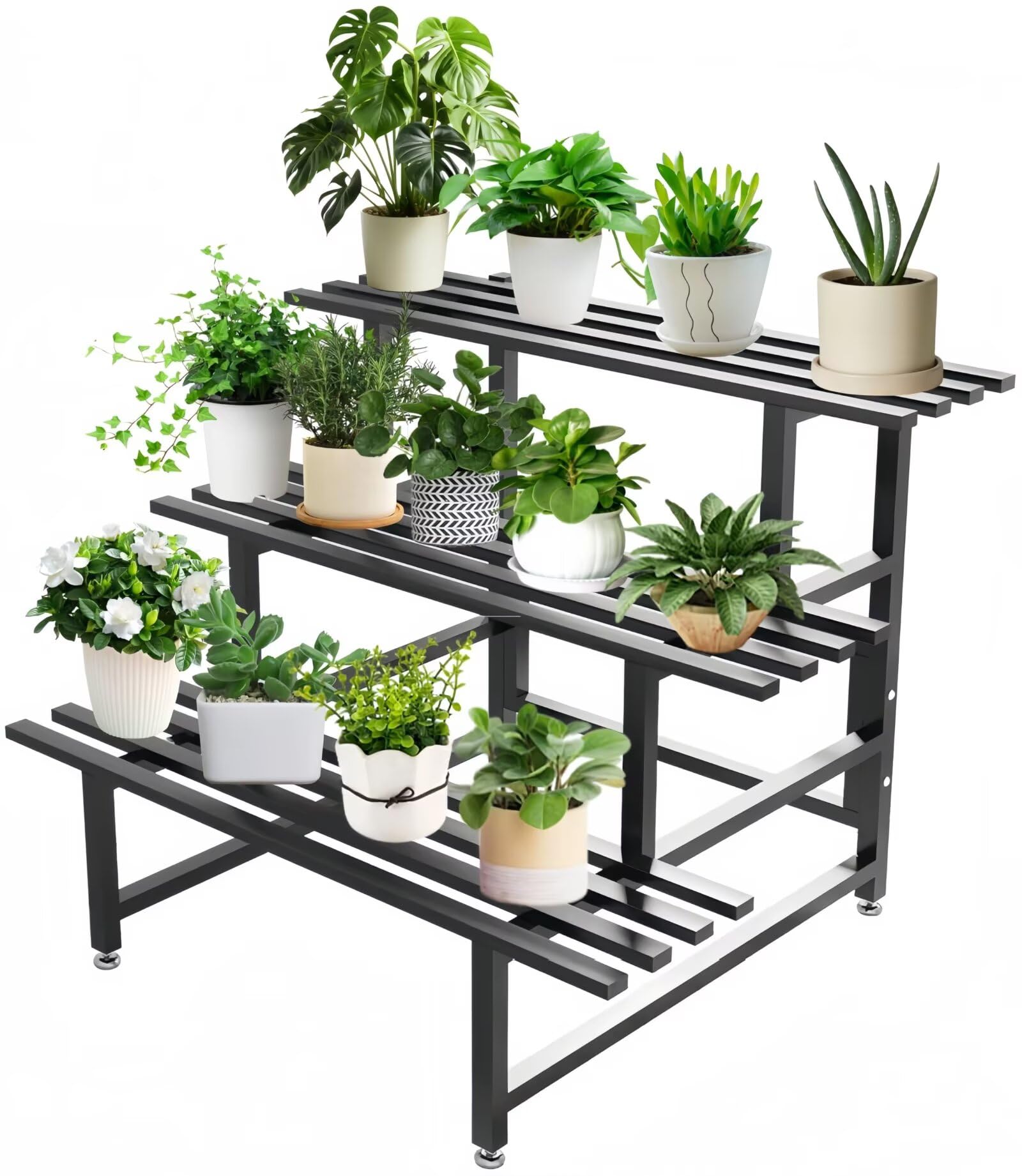 プランターラック ガーデンラック フラワースタンド 3段 幅120×奥行き62×高さ78.5cm アイアン 園芸ラック 花置き棚 吊り鉢 盆栽 観葉植物 錆びない 横型 室内 屋外 ガーデン バルコニ