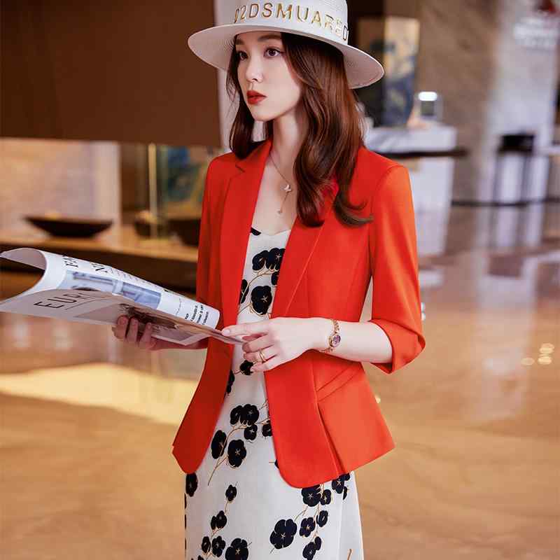 ジャケット レディース 夏向け 七分袖 スリムフィット 薄手 1つボタン ポケットボタン ジャケット 小柄な人向け オフィスカジュアル 婦人服 エレガント 5,794円