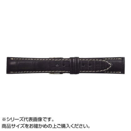 MIMOSA(ミモザ) 時計バンド クロコマット 19mm ブラック/ホワイトステッチ (美錠:銀) WRM-AW19