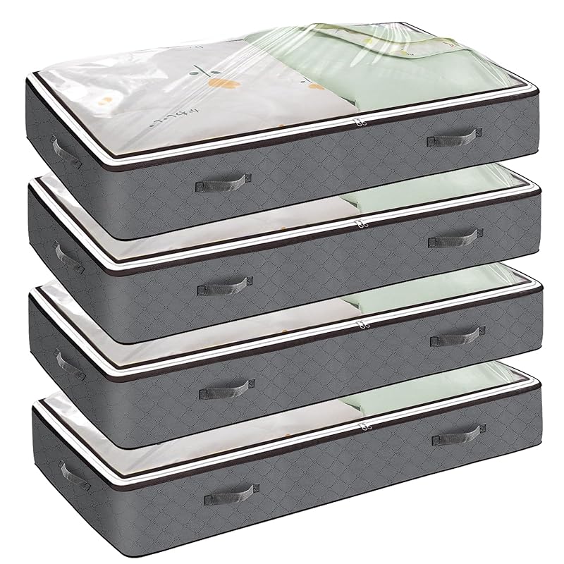 AOBOPLE 収納ボックス 収納バスケット 収納かご 4個セット 100x50x15cm 折りたたみ 大容量 収納ケース おしゃれ 天然綿麻 無臭 クローゼット収納箱 引き出し 取っ手付き 防水防塵