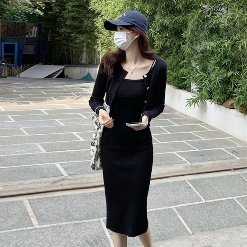 【セット】キャミソールニットワンピース＋カーディガン ２点セット キャミソール ニットワンピース ニットカーディガン. レディース ワンピース ドレス ２カラー a4479