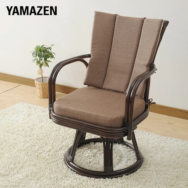 籐 椅子 チェア 座椅子 回転 ハイバック 組立不要 TF27-773(BR) ブラウン