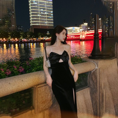 ドレス ワンピース パーティードレス パーティドレス ロングドレス ブラックドレス セクシードレス ロング ロング丈 ノースリーブ スリット サイドスリット バックシャン バックコンシャス ベロア