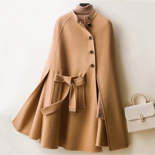 【No.1 人気商品】 無地ラシャスリットラウンドネックシングルブレストポンチョ