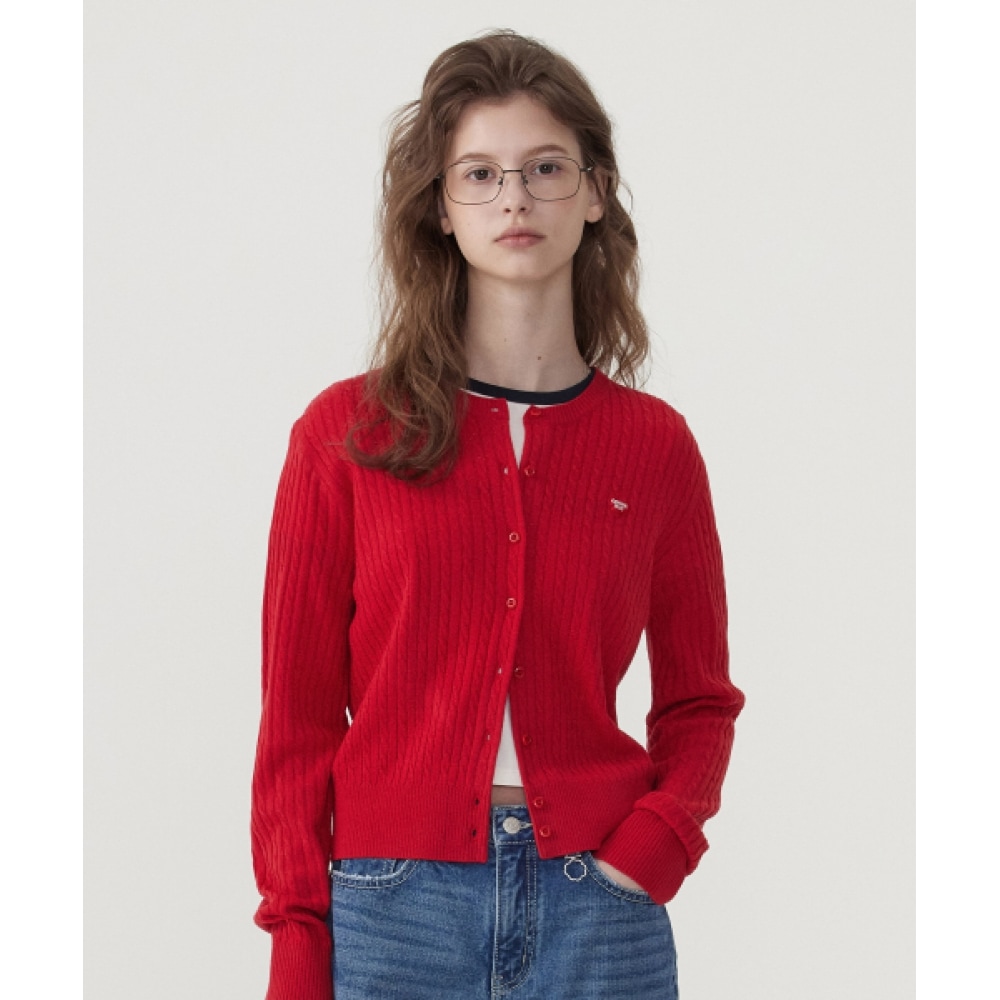 COVERNAT 女性女性クローバーハートケーブルカーディガンレッド