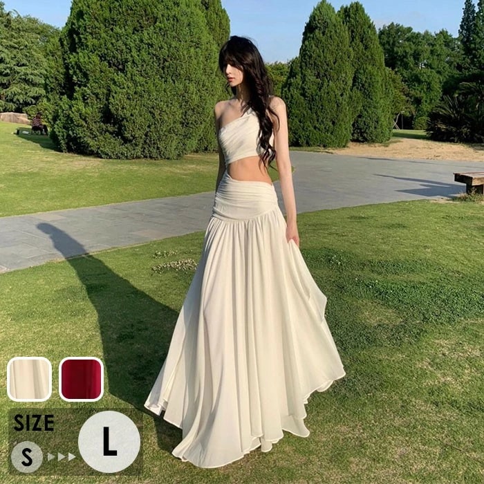 ワンピース レディース リゾートワンピース マキシワンピース ロングワンピース ワンショルダー へそ出し 肩出し 大人 可愛い きれいめ セクシー 春 夏 白 ホワイト 赤 レッド リゾート マキシ丈