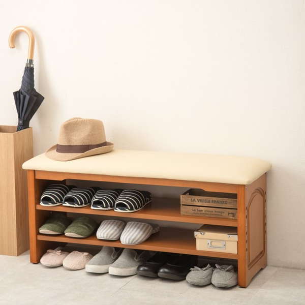 玄関ベンチ おしゃれ 木製 腰掛け 幅90cm ワイド 天然木 スリッパラック シューズラック付き