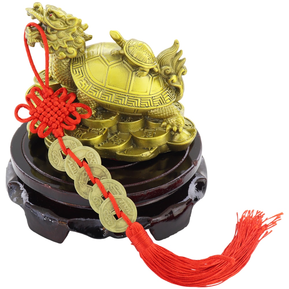 龍亀 置物 セット 台座 五帝銭 フィギュア オブジェ インテリア 彫刻 工芸品 装飾品 金色 風水 財運 繁栄 幸運 シンボル 伝統 文化 東洋 神話 動物