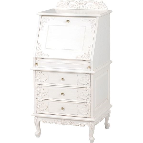 ライティングテーブル 木製 スライド棚 アンティークホワイト 『ヴィオレッタシリーズ』