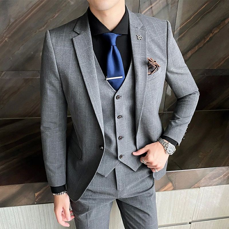 本日限り,価格を15%値下げしましたジャケット+パ セットアップ チェック柄 結婚式 フォーマルスーツ 1つボタン 3ピーススーツ スーツ スリーピース ビジネススーツ