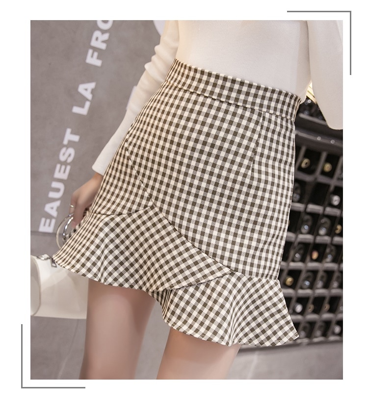 3046.チェック柄フリルミニ丈スカート（ベージュ）