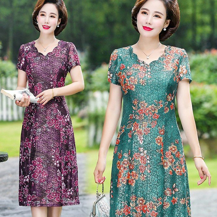 ワンピースレディース40代50代オシャレ花柄お呼ばれaラインワンピース膝丈上品