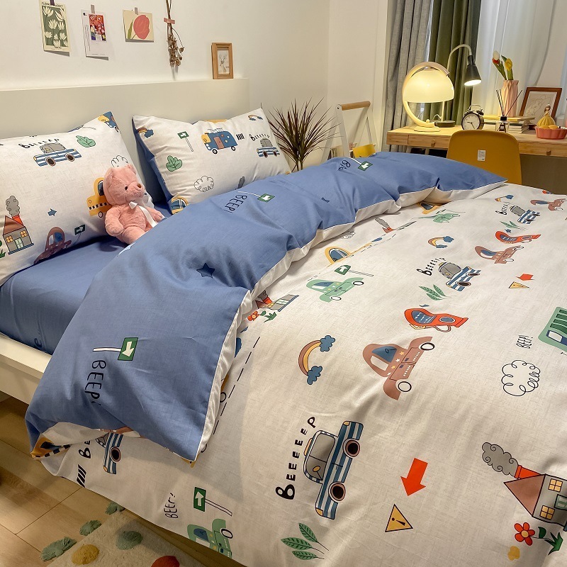 男の子用乗用車子供用純綿寮用品全綿布団カバーベッド笠3枚セット1.35メートル