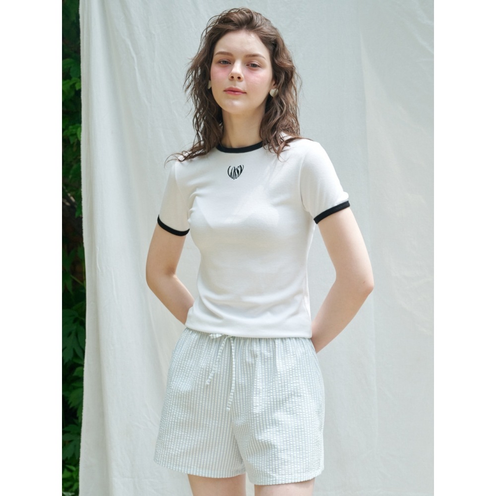 LOSSYROW シーサッカーストライプショーツブルー