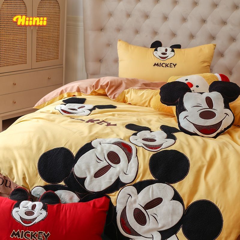 Hiinii 60本のかわいいアニメミッキー綿四点セット純綿子供布団寮シーツ三点セット