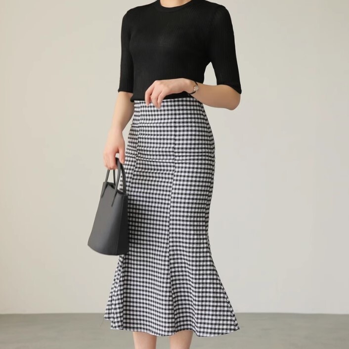 スカート チェック柄 ミディアム丈 フィッシュテール ハイウエスト かわいい 大人可愛い きれいめ カジュアル 大人 上品 おしゃれ お洒落 かっこいい 大人女子 ラブリー キュート ガーリー 個性的