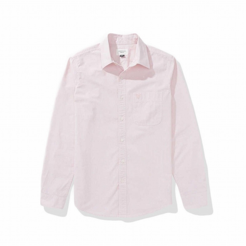 メンズ スリムフィット 長袖シャツ ピンク